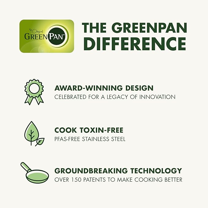 GreenPan 11 Piece Stainless Steel Cookware Set, Induction Ready, Tri-Ply Multiclad Pots & Pans with Lids, Compatible on All Cooktops, Measurement Markings, Dishwasher & Oven Safe, Swift, Gold Handles