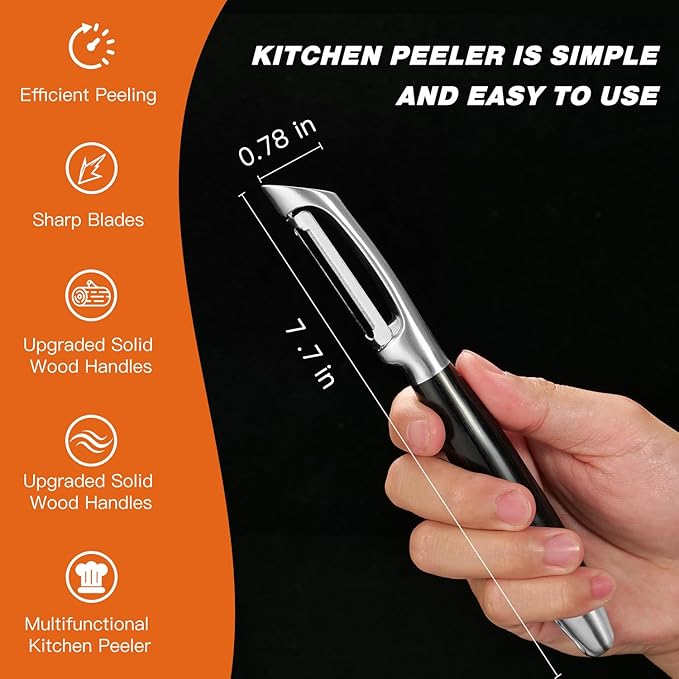 304 Stainless Steel Multi-Function Kitchen Peeler - With Solid Wood Handle, Sharp & Durable Blade, Effortlessly Peels Vegetables and Fruits, Essential Kitchen Tool