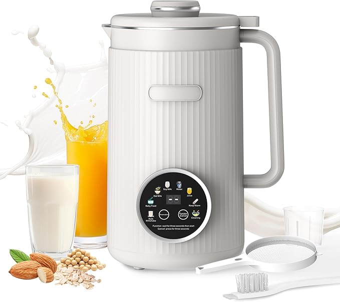 35oz Nut Milk Maker Machine: 8-in-1 Soy Milk Maker with Auto Clean & 20-Blade - Multi-Function Nut Milk Machine with Self-Cleaning, Auto Shutoff, for Vegan Drink (White)