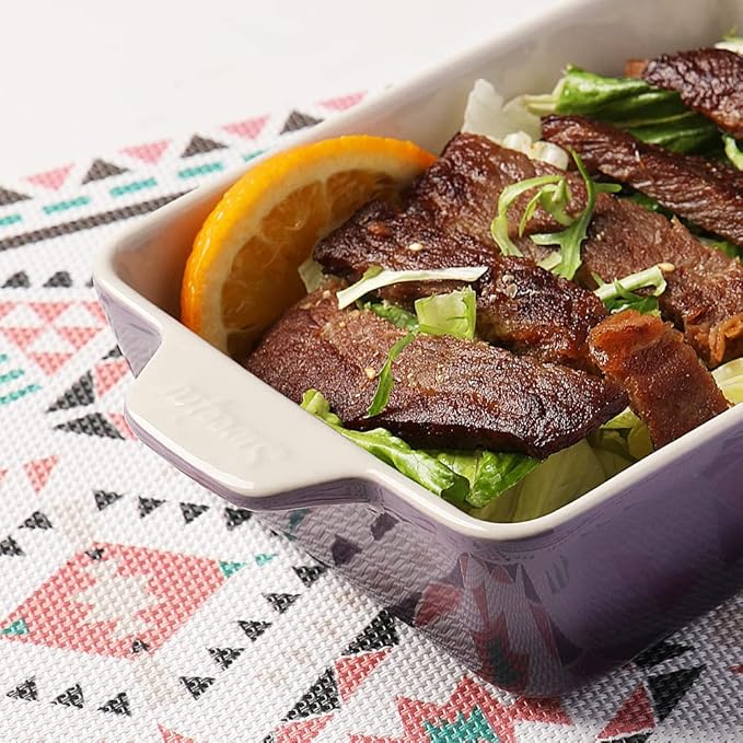 Sweejar Ceramic Baking Dish, Rectangular Small Baking Pan with Double Handles, 20 Oz for Cooking, Brownie, Kitchen, 6.5 x 4.9 x 1.8 Inches (Gradient Purple)