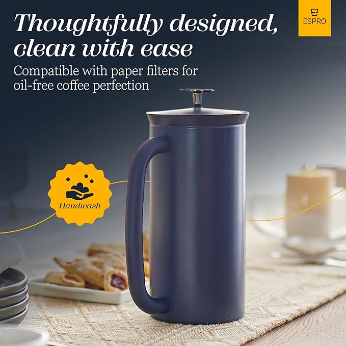ESPRO P7 French Press Coffee Maker - Double-Walled Stainless Steel Insulated with Micro-Filter, 32 Ounces, Aegean Blue