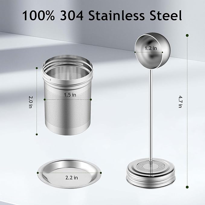 House Again 2 Pack 2 IN 1 Tea Infuser for Loose Tea, Ultra Fine Mesh Tea Ball Strainer with Spoon, Updated 304 Stainless Steel, Loose leaf Tea Steeper, Perfect for Loose Tea, Herbal Tea, Teabag