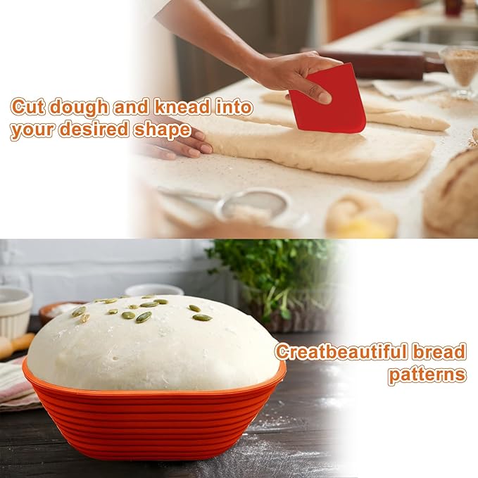 Silicone Banneton, Sourdough Bread Baskets (Set of 6, 6.5 Inch), Oval Proofing Bread Bowls with Starter Kit, Bread Making Baking Supplies