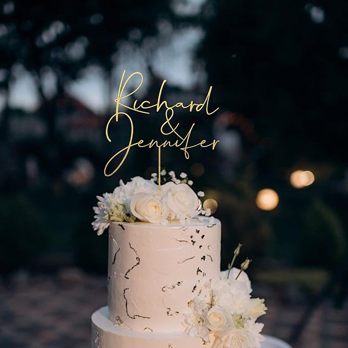 Personalized Wedding Cake Topper, Gold Cake Topper For Wedding, Rustic Weddings Cakes Topper, Personalized Acrylic or Wood Cake Decoration for Engagement, Anniversary, Bridal Shower 1