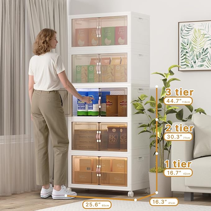 Extra Large Stackable Storage Bins with Lids and Wheels, Foldable Collapsible Closet Organizers,720QT-120QT/30GAL*6Pack Plastic Stackable Storage drawers for Bedroom Dorm