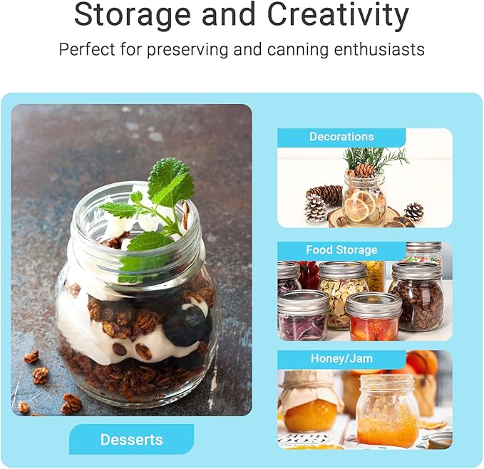 10 oz Glass Mason Jars, 24 Pack Regular Mouth Glass Canning Jars with Silver Aluminum Lids and Bands, Airtight Jam Jars for Food Storage, Pickling, Fermenting, Honey, Jelly, DIY Candles Decor