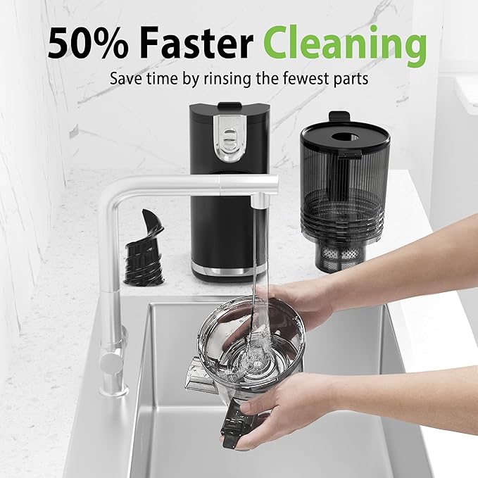 Cold Press Juicer, Masticating Slow Juicers, 6.5" Extra Large Feed Chute Juicers Machines, 350W Juicer Machines with High Juice Yield for Whole Vegetables & Fruits, BPA Free, Black, Easy to Clean