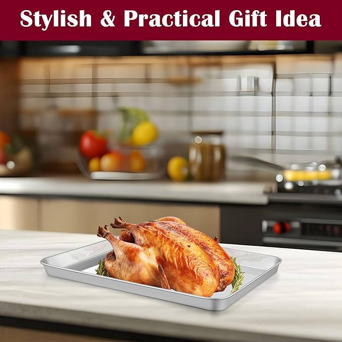 E-far Baking Sheet with Wire Rack (2 Pans + 2 Racks), Stainless Steel Cookie Sheets Pan & Cooling Rack for Baking Cookies/Jelly Rolls, Non Toxic & Heavy Duty, Oven & Dishwasher Safe, 16 x 12 x 1 Inch