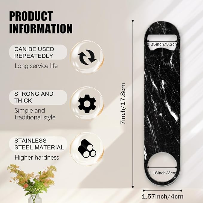 2 PACK Beer Bottle Opener, Stainless Steel Flat Bottle Openers,7 inch Metal Decor,Black Marble