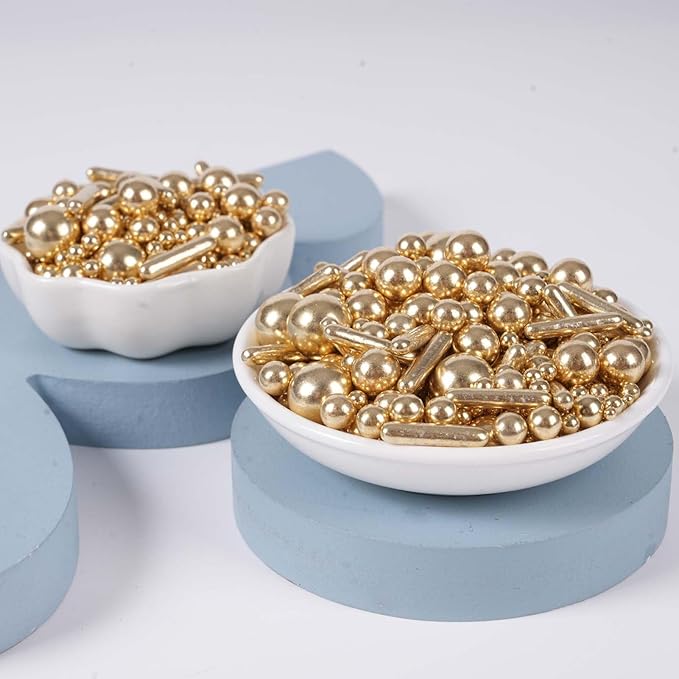 Kasvan Gold Mix Sugar Sprinkles - Edible Candy Pearls with 4-Claw Sprinkle Pen,118g/4.16 Oz, Gift Box Pack, Baking Cake Decorations, Ice Cream Toppings and Cookie Decorating, Wedding Party Chirstmas Supplies