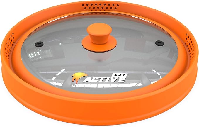 Collapsible Microwave Cover for Food - Silicone and Glass Splatter Guard Lid for 6-12 inch Plates & Bowls, Dishwasher Safe, Heat Resistant, BPA-Free, Orange