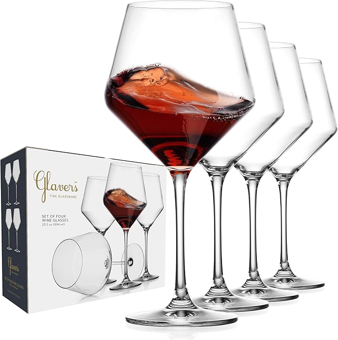 Wine Glasses,White Red Wine Large Glasses Set of 4,Lead-Free Premium Crystal Clear Glass,Hand Blown Italian Style Burgundy Long Stem Wine Glasses,Great Gift Packaging(23oz,4pack)