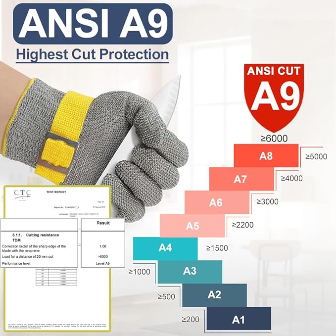 Dowellife ANSI A9 Cut Resistant Glove Food Grade, Stainless Steel Mesh Metal Knife Cutting Glove for Butcher Oyster Shucking Kitchen Mandoline Chef Slicing Fish Fillet (Small)