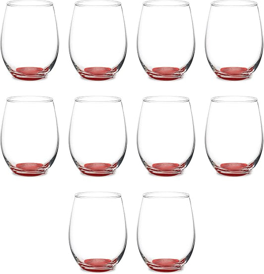 DISCOUNT PROMOS Stemless Wine Glasses in Bulk by ARC Perfection, 15 oz, 10 Pack, Red or White Wine Glass Set, Red