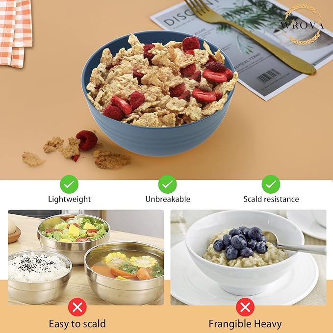 Wheat Straw Bowl Sets,8 PCS Unbreakable Cereal Bowls 26 OZ,Microwave and Dishwasher Safe Bowls,Kitchen Bowl suitable for cereal,salad,snack and soup (Navy Blue)