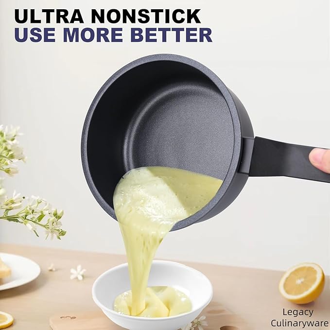Nonstick Sauce Pan with Lid,2QT small pot, PFOA Free,Kitchen Pots Induction Pot,Black