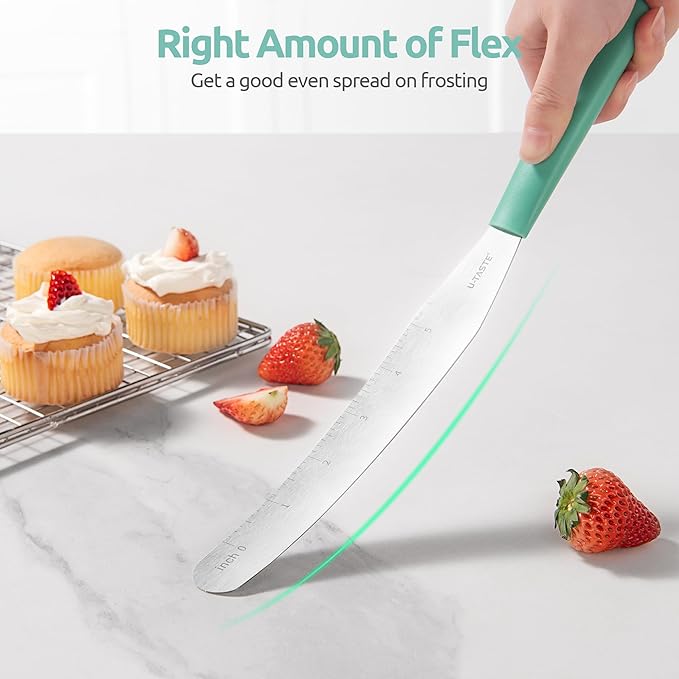 U-Taste 8in Cake Icing Spatula: Flexible Decorating Frosting Knife with Straight Thinner Stainless Steel Blade, Smooth Spreading Tools with Comfortable PP Handle for Cookie, Cream, Cupcake (Aqua Sky)
