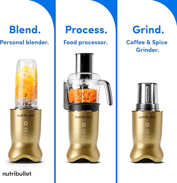 nutribullet® Ultra Plus+ 3-1 Compact Kitchen System, 1200W Kitchen System with Blender, Food Processor, and Coffee and Spice Grinder, 32oz and 24oz Blending Cups, 2-Cup Food Processor, Brass