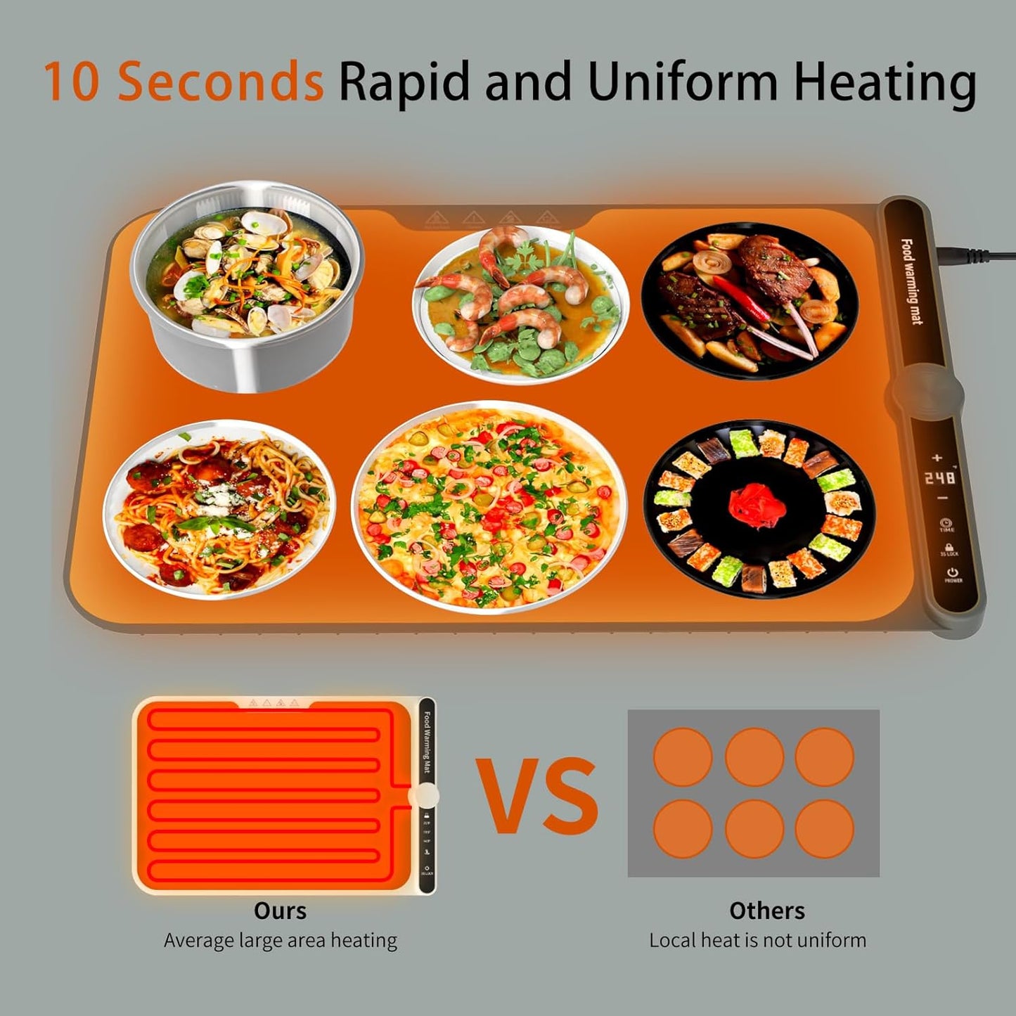 Warming Mat for Food, Rollable Electric Warming Trays for Food with 9 Temperature Settings, Heating Fastly in 10S, Food Warmer Using for Buffets Party and Home Daily, Dark Grey