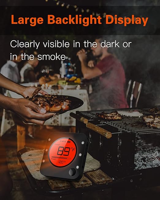 BFOUR Bluetooth Meat Thermometer Wireless Meat Thermometer, Wireless Digital Grill Thermometer with 6 Temperature Probes, Large LCD Display, Bluetooth Thermometer for Grill, Smoker, Oven and BBQ
