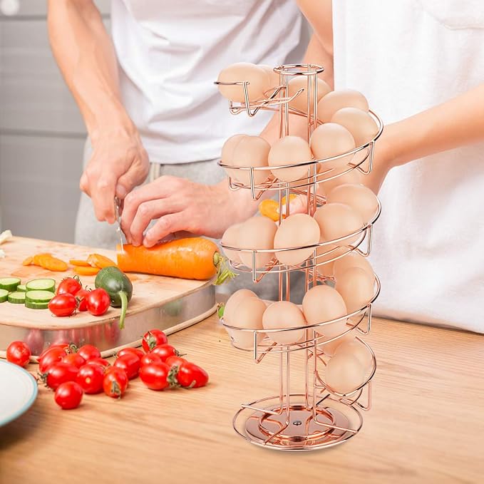 Toplife Spiral Design Metal Egg Skelter Dispenser Rack, Storage Display Rack, Rose Gold