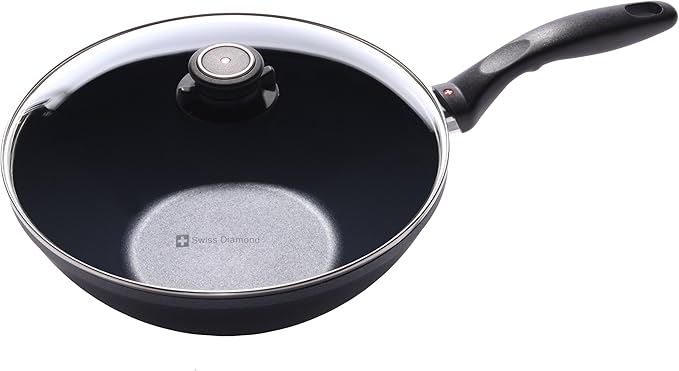 Swiss Diamond 11" (3.9 Qt) Wok HD Nonstick Induction Diamond Coated Aluminum Wok Dishwasher Safe and Oven Safe Wok, Grey