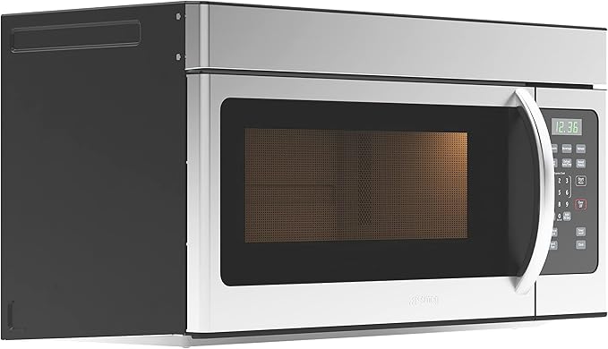 KoolMore KM-MOT-1SS Range Microwave Oven Lamp and 300CFM Recirculation Vent Hood, Auto Cook Menus, Reheat Function, 10 Power Levels, Timer, and Weight Defrost, 30 in/1.6 Cu. Ft, Silver