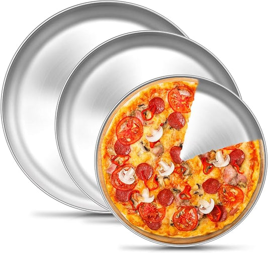 TeamFar Pizza Pan, 9 Inch, 10 Inch, 12 Inch Stainless Steel Pizza Pans Set, 3 Sizes Round Pizza Oven Baking Serving Plate Tray for Pizza Pie Cookie, Non-Toxic & Heavy Duty, Dishwasher Safe