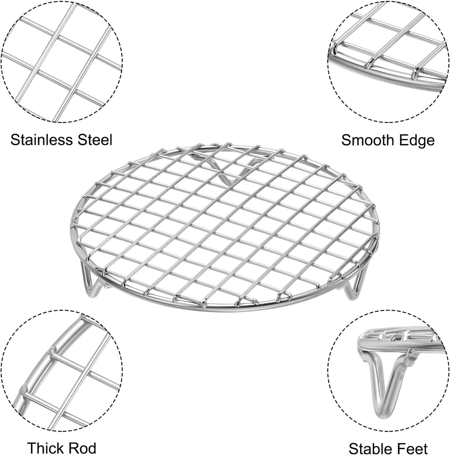 uxcell Round Cooking Rack with Legs, Dia 5.9 Inch 304 Stainless Steel Barbecue Grill for Cooking Baking Barbecue Air Fryer Racks, Silver