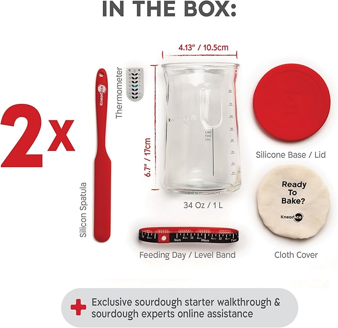 Pro Sourdough Starter Kit - 34oz Large Capacity Glass Fermentation Jar with Lid & Tracker, Sourdough Starter Fermenter for Homemade Sourdough, Bread Dough Prep & Culinary Fermentation, 2 Pack