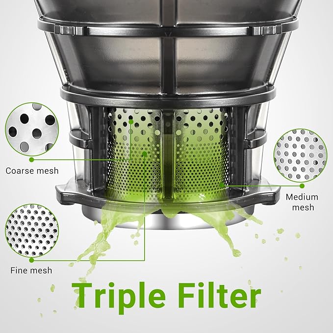 AMZCHEF Juicer Machines, 5.8" Extra Self-Feeding Cold Press Juicer for Whole Vegetable & Fruit, Juice Extractor Machine with Large Auger & Triple Strainers, Easy to Clean, High Juice Yield, Green