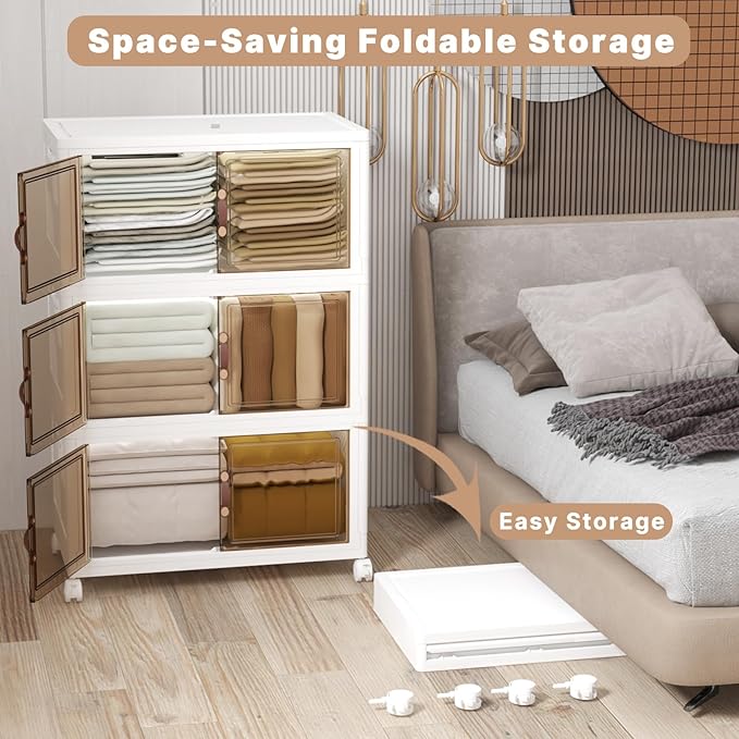 Extra Large Stackable Storage Bins with Lids and Wheels, Foldable Collapsible Closet Organizers,1008QT-168QT/42GAL*6Pack Plastic Stackable Storage drawers for bedroom Dorm