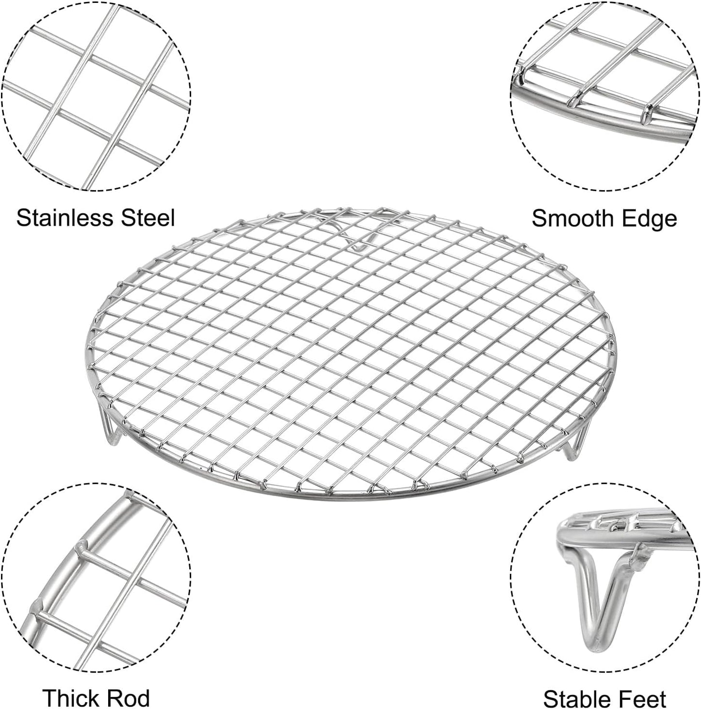 uxcell 2 Pcs Round Cooking Rack with Legs, Dia 9.4 Inch 304 Stainless Steel Barbecue Grill for Cooking Baking Barbecue Air Fryer Racks, Silver