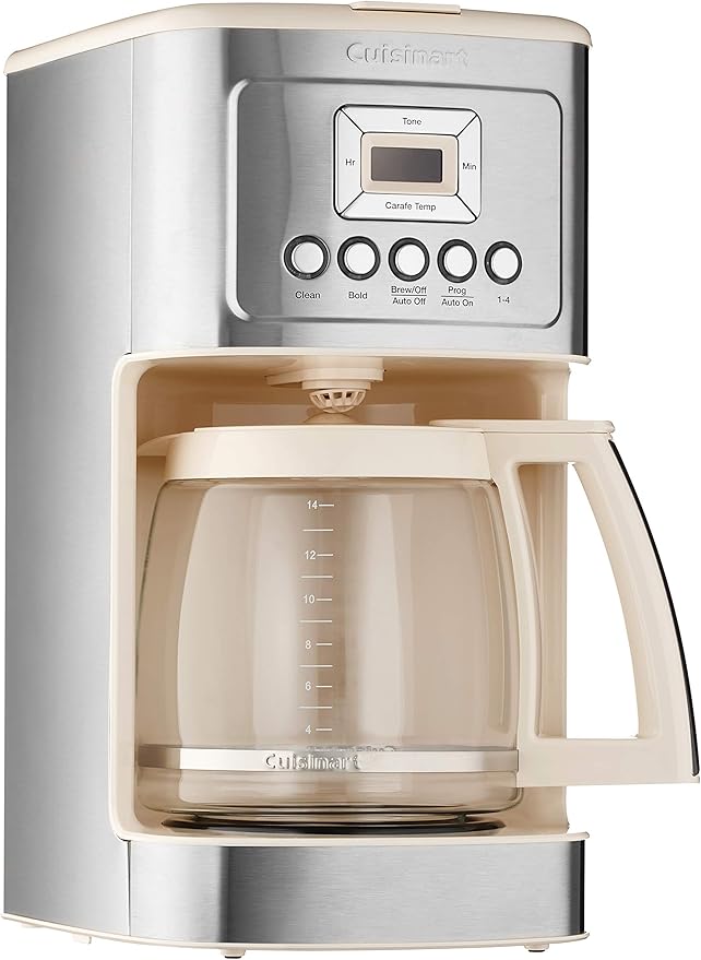 Cuisinart Coffee Maker, 14-Cup Glass Carafe, Fully Automatic for Brew Strength Control & 1-4 Cup Setting, Stainless Steel, DCC-3200CRM, Cream.