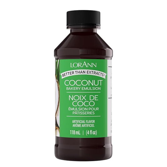 LorAnn Oils Coconut Bakery Emulsion: True Essence, Ideal for Boosting Fruit Tones in Cakes, Cookies & Desserts, Gluten-Free, Keto-Friendly, Extract Substitute Essential for Your Kitchen, 4 Oz