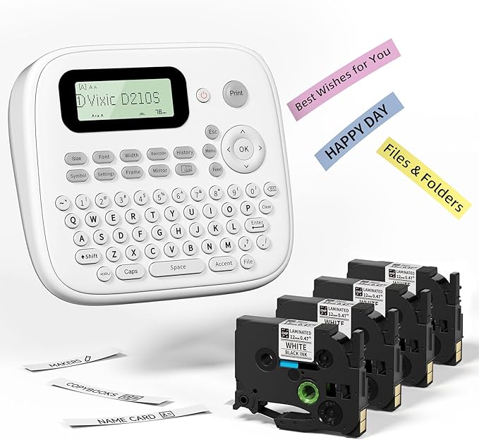 Label Maker Machine, D210S Label Maker Machine with Tapes Waterproof, Handheld Label Machine with Keyboard Powered by USB-C, Labeler with Chain Print Reduce Wastes for Home Office Organization
