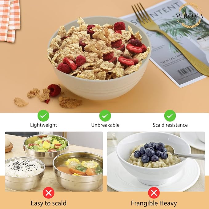 Wheat Straw Bowl Sets,8 PCS Unbreakable Cereal Bowls 26 OZ,Microwave and Dishwasher Safe Bowls, Kitchen Bowl suitable for cereal,salad,snack and soup (Beige)
