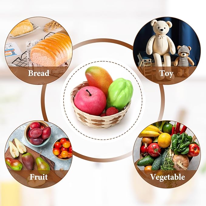 12 Pack Round Gift Baskets, 7" Small Bamboo Woven Bread & Fruit Baskets, Food Storage Serving Basket for Kitchen, Restaurant, Centerpiece Display, Party, Wedding