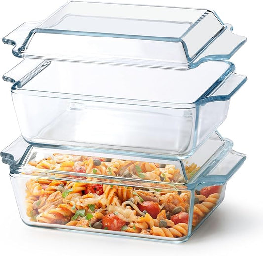 Set of 2 Glass Casserole Dish With Glass Lid, Rectangular 5.7in x 7in Glass Baking Dish Oven Safe, Mini Casserole Dish with Lid