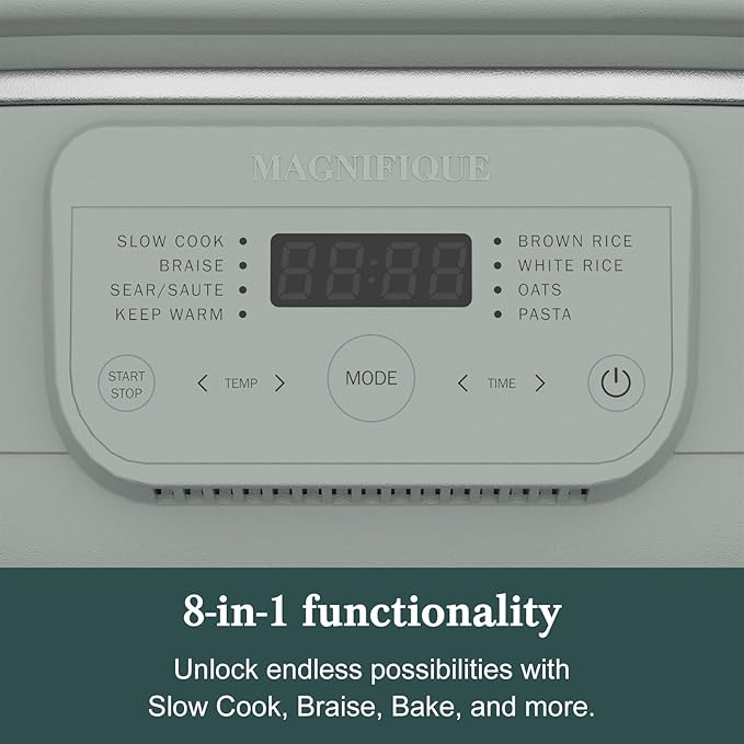 4 Quart Programmable Slow Cooker with Flexible Easy Programming, 8-in-1 Multi-Cooker with Dishwasher Safe Lid & Removable Crock Pot & Wooden Spoon, Nonstick, Oven Safe Pot to 500°F, Olive