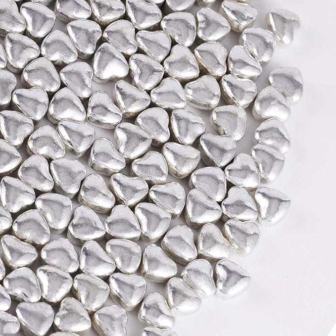 Kasvan Silver Heart Shapes Sprinkles - Edible Candy Pearls 100g/3.58 Oz, Mix Size, Baking Cake Decorations, Ice Cream Toppings and Cookie Decorating, Wedding Party Chirstmas Supplies (Silver)