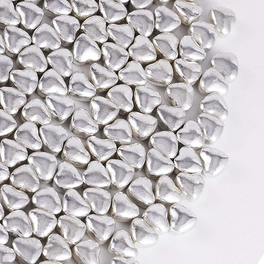 Kasvan Silver Heart Shapes Sprinkles - Edible Candy Pearls 100g/3.58 Oz, Mix Size, Baking Cake Decorations, Ice Cream Toppings and Cookie Decorating, Wedding Party Chirstmas Supplies (Silver)