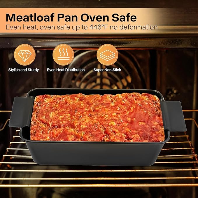 Meatloaf Pan with Drain Tray 2 Pack, Non Stick Meat Loaf Pan with Drip Tray, 9.8x5.7 Inch Loaf Pan with Insert Easy Removal Perforated, Bakeware Pan for Oven Baking Bread and Roasting Meat