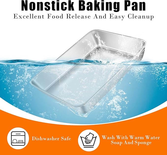 Non-Stick 304 Stainless Steel Baking Sheet Pan - 12"x9"x2" Multipurpose Dishwasher Safe Cookie Sheet | Healthy, Warp & Rust Resistant Bakeware for Pizza, Lasagna, Roasting