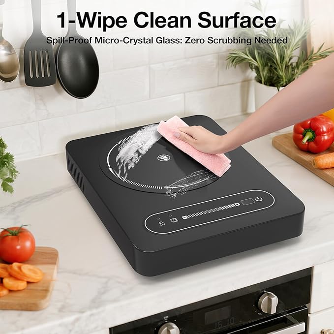 1800W Single Electric Stove: 14 Inch Electric Burner for Cooking - 110-120V Cooktop with Child Lock, Countertop Stove Compatible with All Cookware, 8 Power Levels, Timer