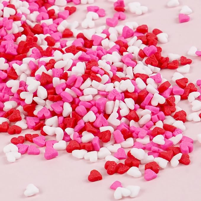 Sweet Mini Heart Sprinkles Sugar, Valentines Love Sprinkles for Cupcake Decorating, 150g/5.29oz Mix Edible White Pink and Red Candy, Cookie, Ice Cream, Mother's Day, Wedding Party Supplies