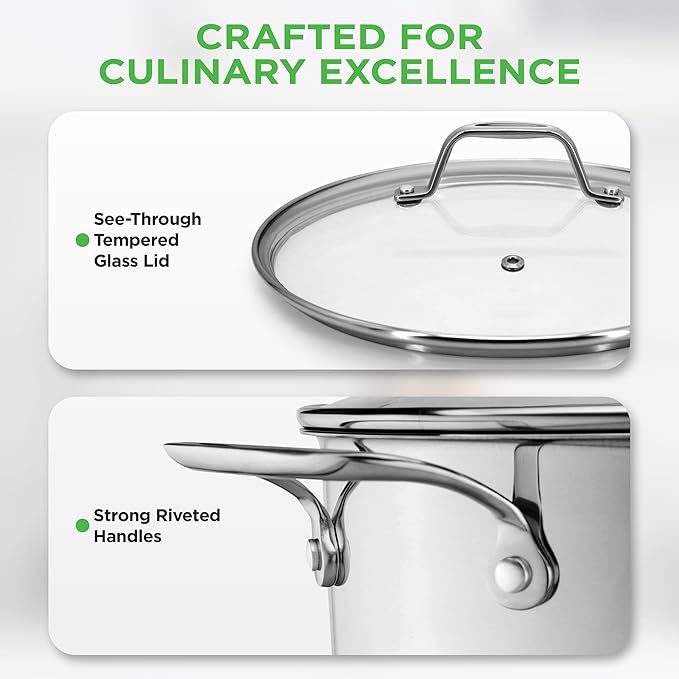 NutriChef 15-Quart Large Stainless Steel Stock Pot with Tempered Glass Lid - Induction Compatible Stockpot, Ideal for Stews & Soups, Dishwasher Safe