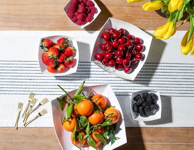 Posh Setting - White Plastic Serving Bowls for Party (8oz - 4 Pack) Square, Disposable, Salad & Fruit Bowls for Party Table, Candy Containers for Candy Buffet