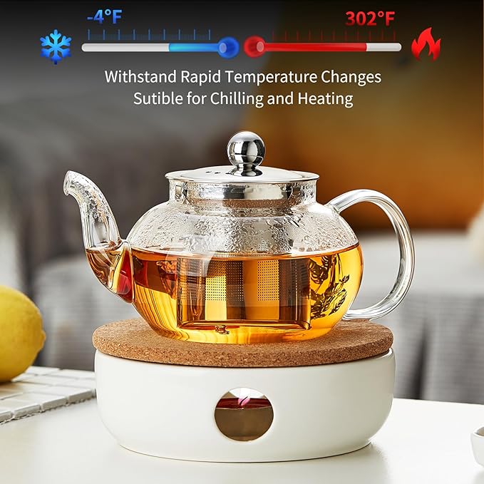 Glass Teapot with Removable Infuser, 27 oz/800ml Glass Tea Pot Small Borosilicate Glass Tea Steeper Kettle with Loose Leaf Tea Strainer For Flower Blooming Tea, ClearTea Maker Pitcher