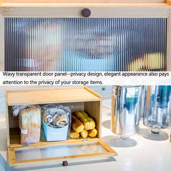 Bamboo Bread Box for Kitchen Counter-Large Capacity Bread Storage Container Farmhouse Bread Box with Window Bread Holder